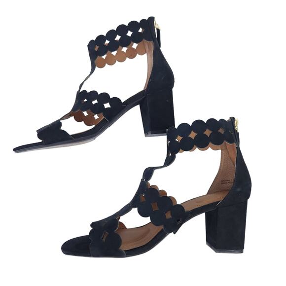 Kia Sudini Novara Open Toe Heels Sandals Black Block Heels 7.5W Wide Heeled - Picture 2 of 6